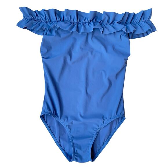 Karla Colletto Mondria Off Shoulder One Piece Swimsuit in Denim Blue - Size 6 - Picture 4 of 16